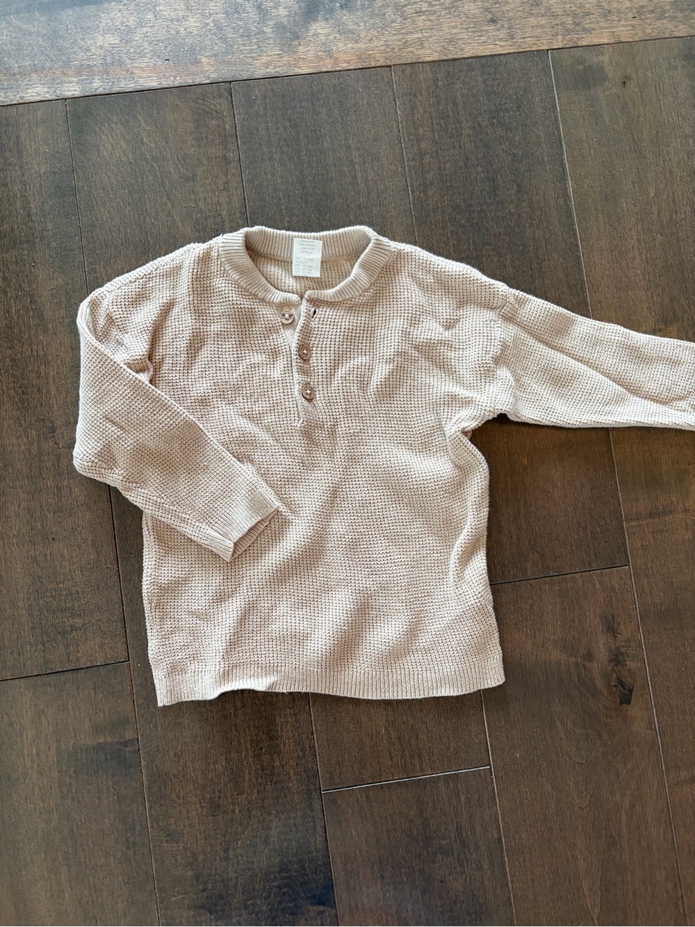 H&M Beige Waffle-Knit Henley Sweatshirt